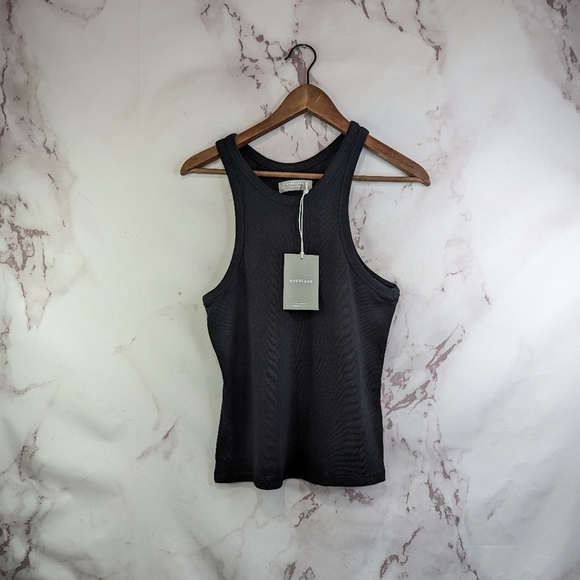 Everlane Tank Top Black The Rib Cutaway Organic Cotton High Neck - Picture 2 of 11